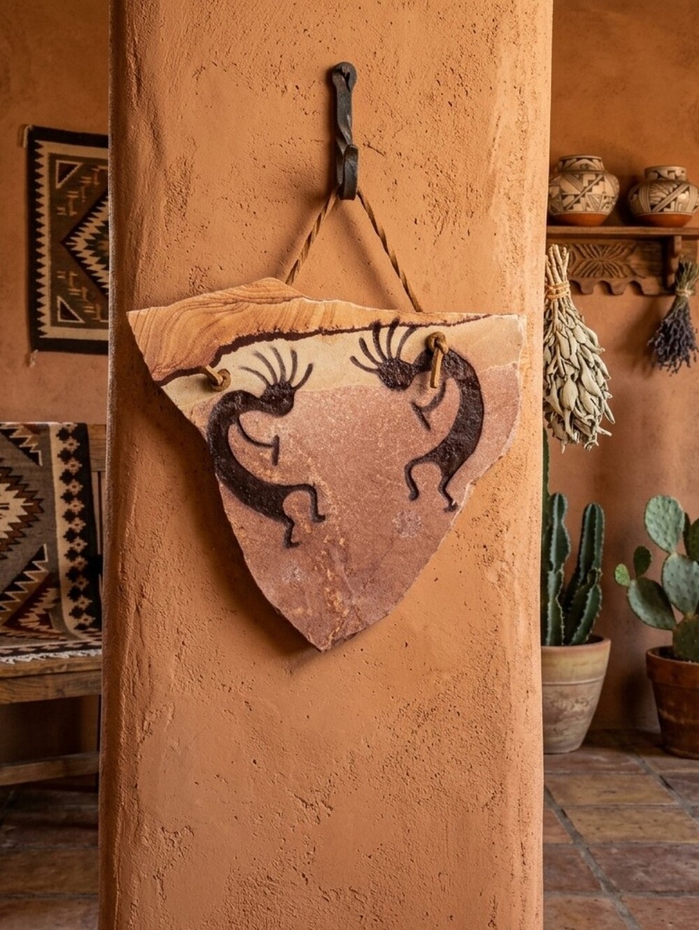 Red Orange Sandstone  Wall Art with Kokopelli Graphics. Engraved. Southwestern.